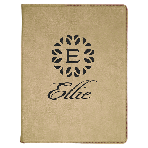 9 1/2" x 12" Light Brown Laserable Leatherette Portfolio with Notepad — supplier item before personalization