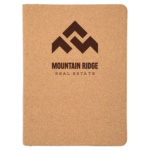 9 1/2" x 12" Cork with Zipper Portfolio with Notepad — supplier item before personalization