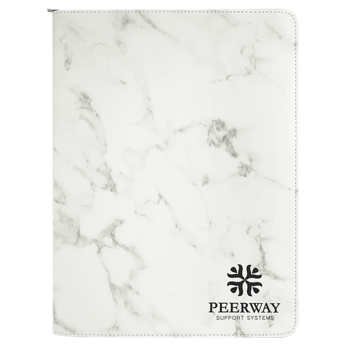 9 1/2" x 12" White Marble with Zipper Leatherette Portfolio with Notepad — supplier item before personalization