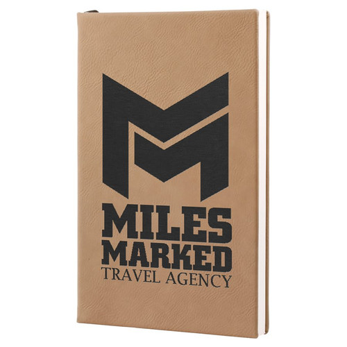 5 1/4" x 8 1/4" Light Brown Laserable Leatherette Journal with Lined Notepad — supplier item before personalization