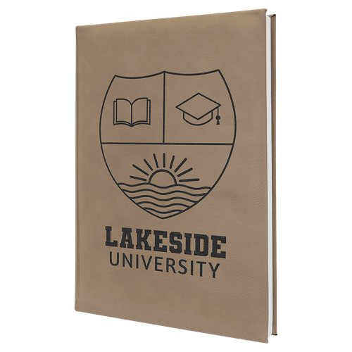 7" x 9 3/4" Light Brown Laserable Leatherette Journal with Lined Notepad — supplier item before personalization