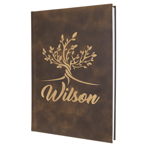 7" x 9 3/4" Rustic/Gold Laserable Leatherette Sketch Book with Unlined Note pad — supplier item before personalization