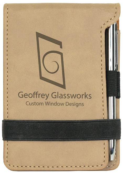 3 1/4" x 4 3/4" Light Brown Laserable Leatherette Mini Notepad with Pen — supplier item before personalization