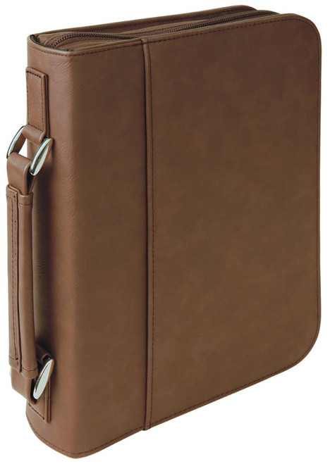 7 1/2" x 10 3/4" Dark Brown Leatherette Book/Bible Cover with Handle & Zipper — supplier item before personalization