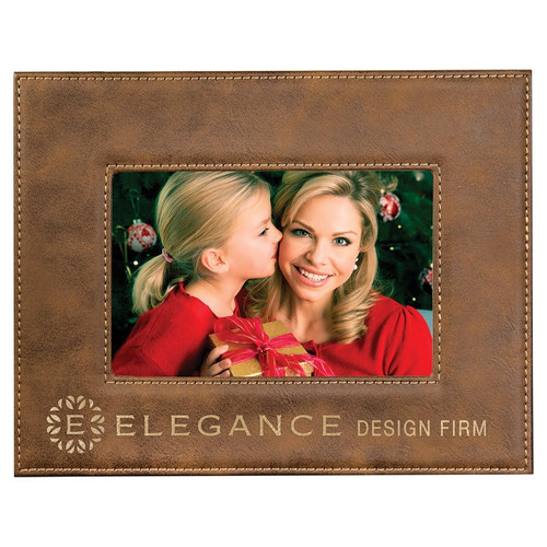 4" x 6" Rustic/Gold Laserable Leatherette Photo Frame — supplier item before personalization