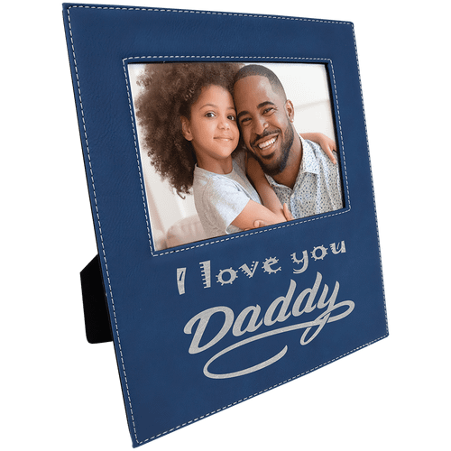 5" x 7" Blue/Silver Leatherette Photo Frame with 4 1/2" x 9 Personalization Area — supplier item before personalization