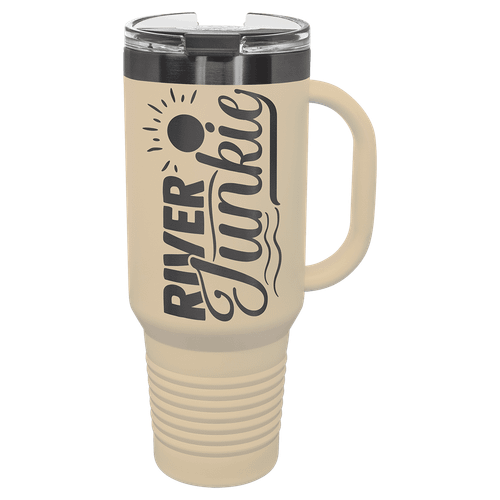 Polar Camel 40 oz. Warm Sand/Ghost Black Travel Mug with Handle & Straw — supplier item before personalization