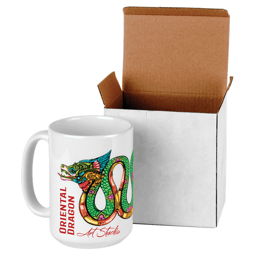 15 oz. White Sublimatable Ceramic Mug with White Box — supplier item before personalization