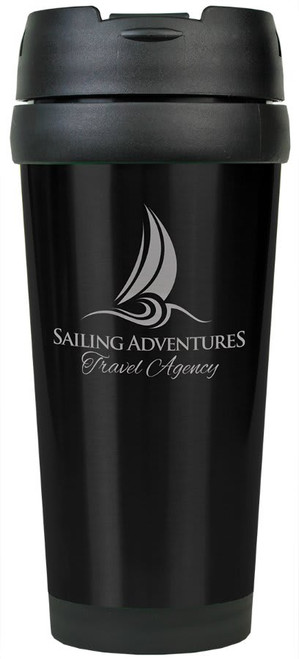 16 oz. Black Laserable Stainless Steel Travel Mug without Handle — supplier item before personalization