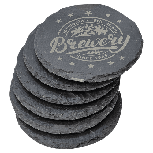 4" Round Slate Coaster Set-6 Piece — supplier item before personalization