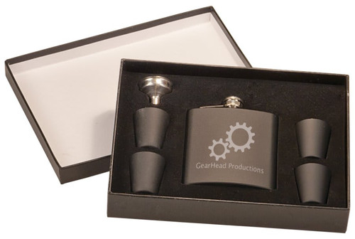 6 oz. Matte Black Flask Set in Black Presentation Box — supplier item before personalization