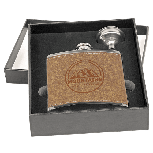6 oz. Leather Flask Set in Black Presentation Box — supplier item before personalization