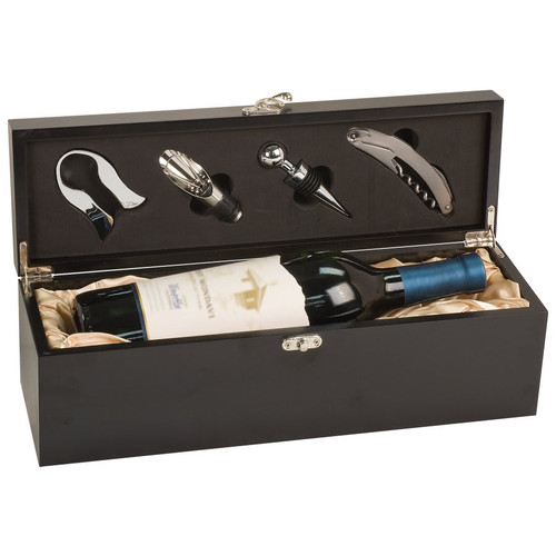 Matte Black Finish Single Wine Box with Tools — supplier item before personalization