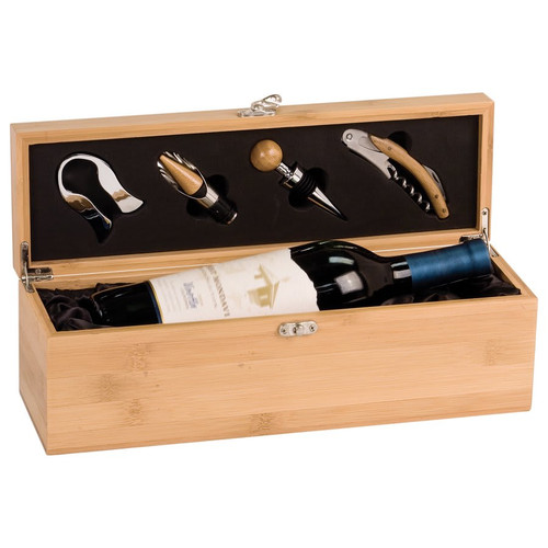 Bamboo Single Wine Box with Tools — supplier item before personalization
