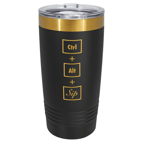 Polar Camel 20 oz. Black/Bright Gold ION-Plated Ringneck Tumbler with Slider Lid — supplier item before personalization