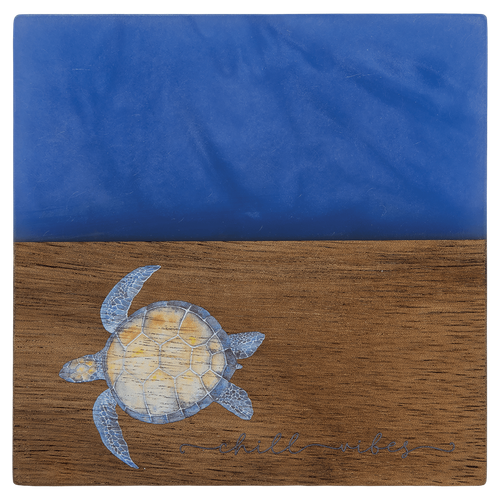 4" x 4" Acacia with Blue Pearl Resin Square Coaster — supplier item before personalization