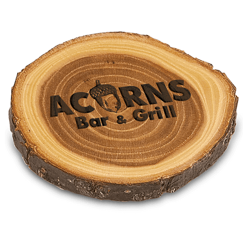 4" Old West Log Elmwood Coaster — supplier item before personalization