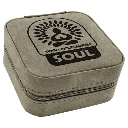 Travel Jewelry Box - Laserable Leatherette, Creekside Collection, 4" x 4", Light Green — supplier item before personalization
