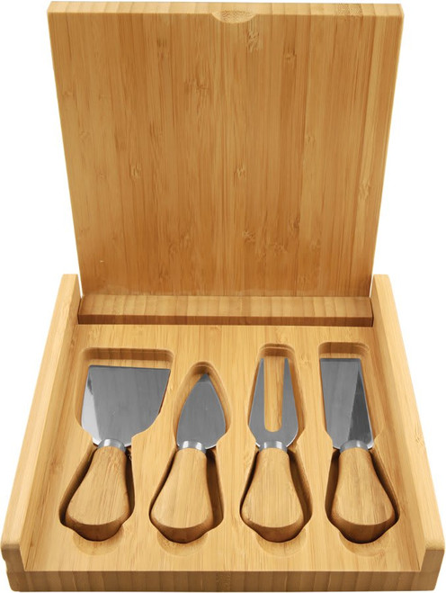 8" x 8" Bamboo Cheese Set with 4 Tools — supplier item before personalization