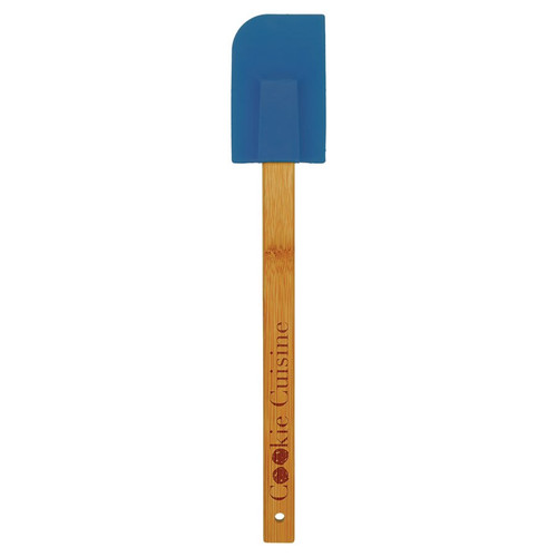11 3/4" Blue Silicone Spatula with Bamboo Handle — supplier item before personalization