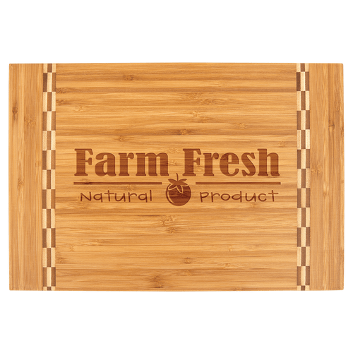 15" x 10 1/4" Bamboo Cutting Board with Butcher Block Inlay — supplier item before personalization