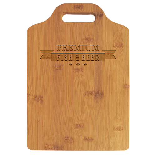 13" x 9" Bamboo Cutting Board with Handle — supplier item before personalization