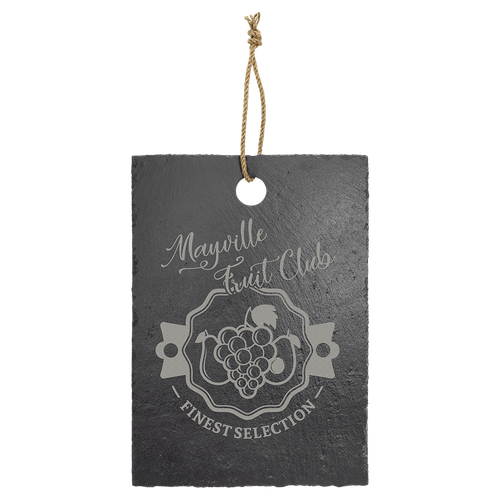 13 3/4" x 9 3/4" Rectangle Slate Cutting Board with Hanger String — supplier item before personalization