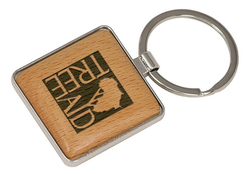 1 9/16" x 1 9/16" Silver/Wood Laserable Square Keychain — supplier item before personalization