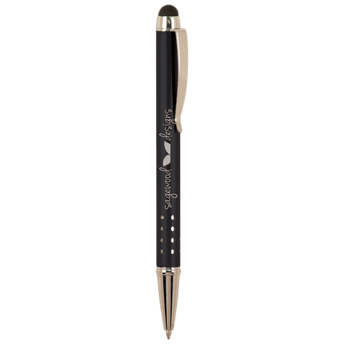 Black with Silver Trim Laserable Pen with Stylus — supplier item before personalization