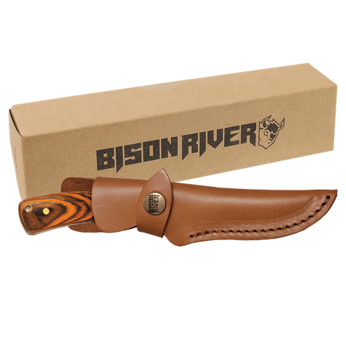Bison River 7 3/4" Fixed Blade Wood Knife with Leather Sheath — supplier item before personalization