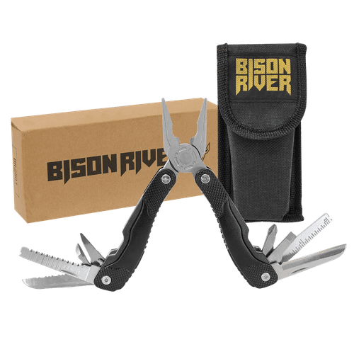 Bison River 4" Black 13 Function Multi Tool with Nylon Sheath — supplier item before personalization