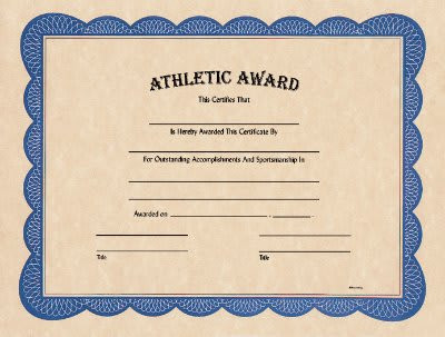 8 1/2" x 11" Athletic Award Certificate — supplier item before personalization