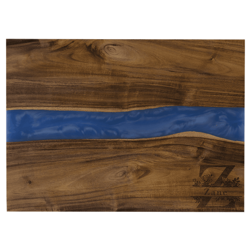 15 3/4" x 11 3/4" Acacia with Blue Pearl Resin Serving Board — supplier item before personalization