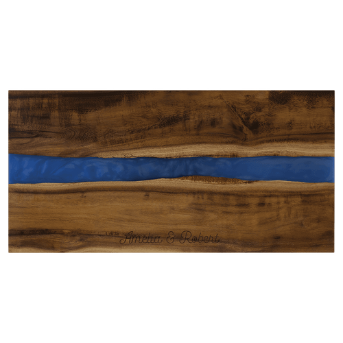 18"x 9" Acacia with Blue Pearl Resin Serving Board — supplier item before personalization
