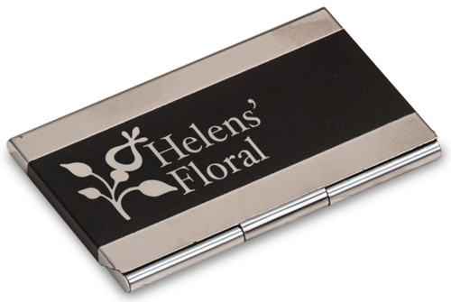 3 3/4" x 2 1/2" Black Laserable Business Card Holder — supplier item before personalization
