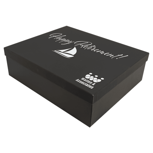 13 5/8" x 11 1/8" Black Lazerburst Gift Box-Lasers to Silver — supplier item before personalization