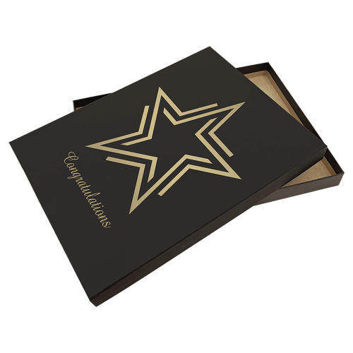 10 1/2" x 13 Black/Gold Lazerburst Plaque Presentation Box — supplier item before personalization