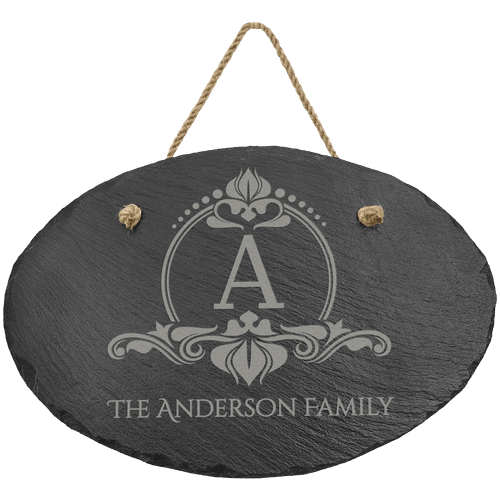 11 3/4" x 7 3/4" Oval Slate Decor with Hanger String — supplier item before personalization