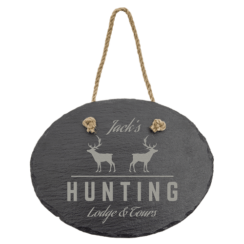 7 3/4" x 6" Oval Slate Decor with Hanger String — supplier item before personalization