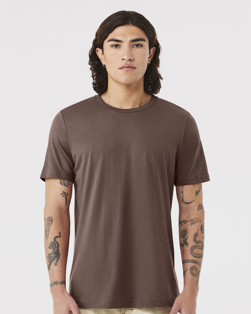 Supplier model photo: BELLA+CANVAS 3001. Blank garment; not a decorated or color-specific preview.