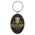 3" x 1 3/4" Laserable Leatherette/Metal Black/Gold Oval Keychain — supplier item before personalization
