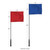 Illustrative mockup of 50-inch and 60-inch livestock sorting whip flags. Flag and shaft colors shown are examples; logo customization is selected separately.