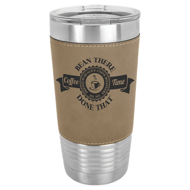 Polar Camel 20 oz. Light Brown Leatherette Grip Tumbler with Standard Lid and supplier example artwork