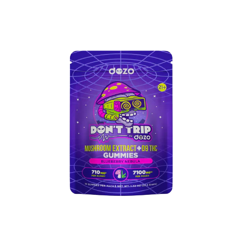 DOZO Dont Trip Mushroom Extract + D9 THC Gummies | 7100MG | 10 Pieces | Blueberry Nebula