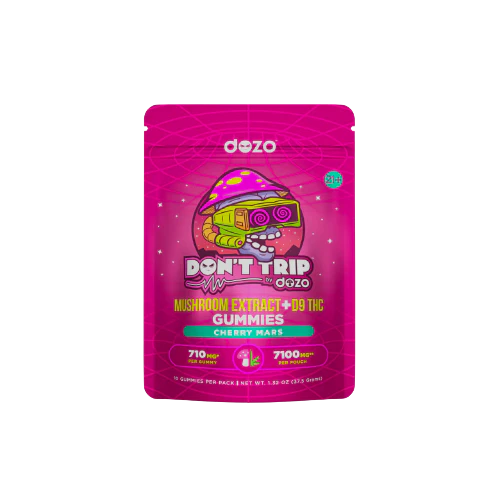 DOZO Dont Trip Mushroom Extract + D9 THC Gummies | 7100MG | 10 Pieces | Cherry Mars