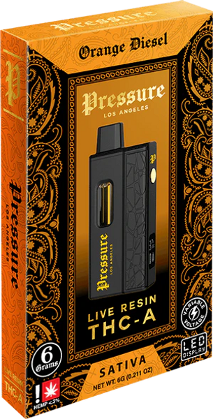 Pressure THC-A Disposable Vape | 6 Grams | Orange Diesel | Sativa