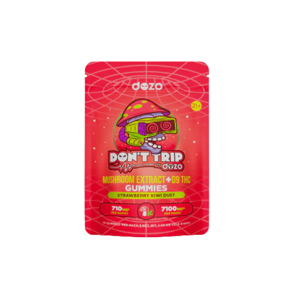 DOZO Dont Trip Mushroom Extract + D9 THC Gummies | 7100MG | 10 Pieces | Strawberry Kiwi Dust
