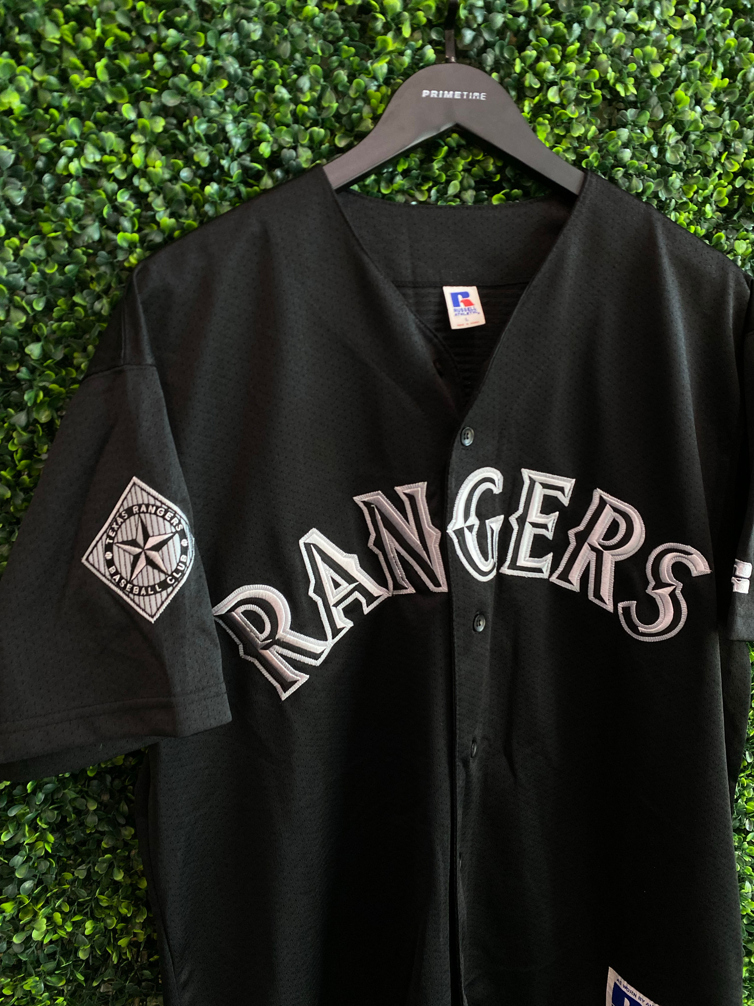 VINTAGE TEXAS RANGERS BLACK ON BLACK RUSSELL ATHLETIC JERSEY