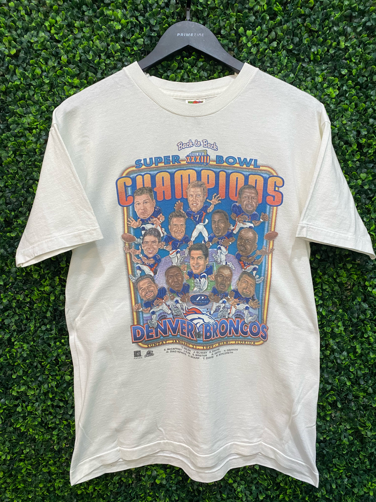 VINTAGE DENVER BRONCOS SUPER BOWL XXXIII CHAMPS CARICATURE TEE - Primetime