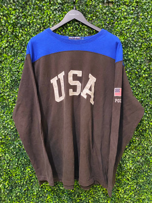 VINTAGE POLO SPORT USA BLACK/BLUE COLORBLOCK CREWNECK